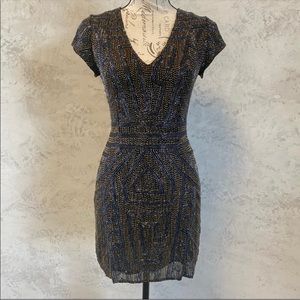 Parker beaded mini dress with gold and hematite beads